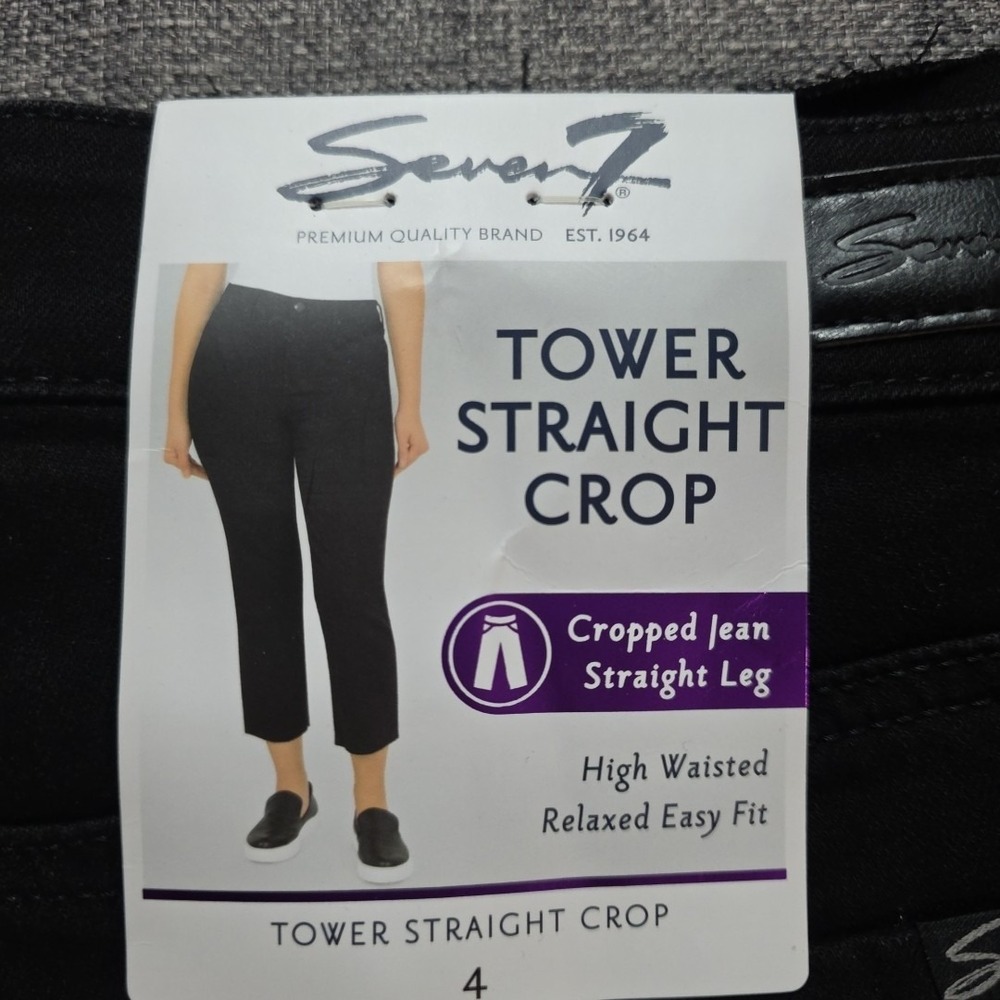 Seven 7 Womens Black Dark Wash High Waisted Tower Straight Cropped‎ Jeans Size 4